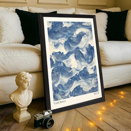 Black Framed Yasuragi Waves Canvas Wall Art 16x20in - Image 6