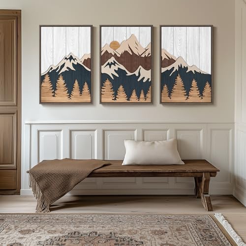 Large Framed 3D Wood Mountain Wall Art Decor - Image 5
