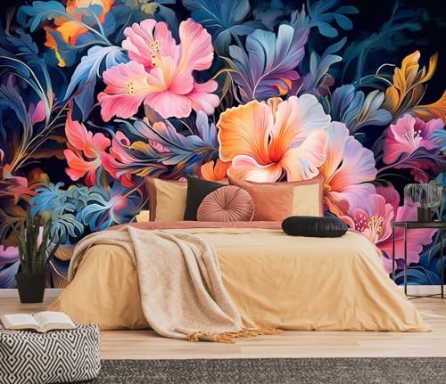 Toolhom Hand-Painted Pink Botanical Floral wall Mural by Toolhom