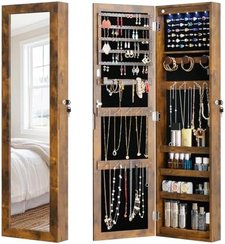 Full Length Mirror Jewelry Cabinet Organizer Lockable Door Wall-Mounted Jewelry by MASMIRE