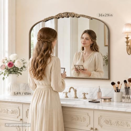Besdomus Large Vintage Arched Mirror: 36"x29" French Gold Bathroom Mirror - Image 3