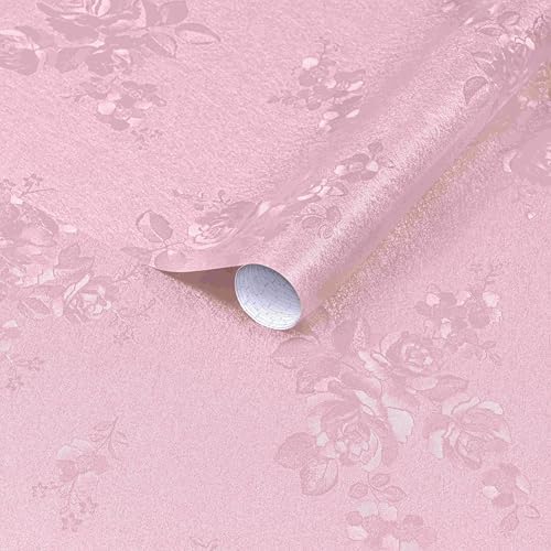 Dimoon 17.7''x393.7''Pink Peel and Stick Wallpaper Gothic Floral Wall Paper by DIYYOURMOON