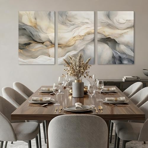 EJPFOGV Triptych Grey White Gold Wrapped Canvas Wall Art 20x30 inches x3 - Image 5