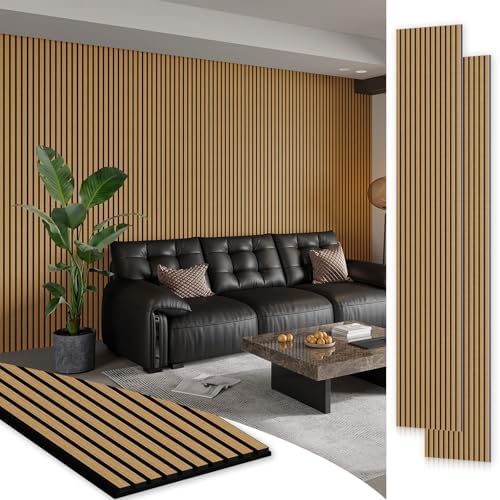 SMARTSTANDARD 2 Pack 106" x 12.6" Wood Slat Wall Panels, American Oak by SMARTSTANDARD