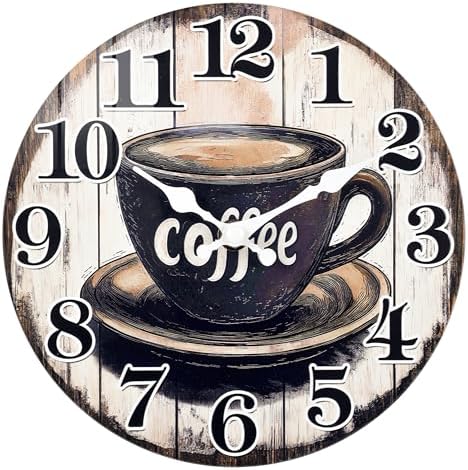 12 Inch Coffee Sign Kitchen Wall Clock, Rustic Wall Clocks Battery Operated by HorizentWallClock