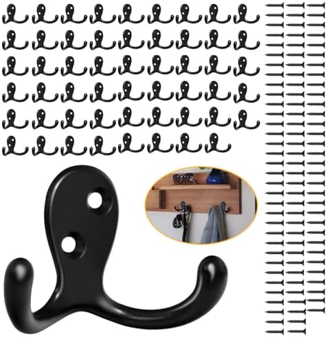 Homanu 54 Pack Coat Hooks, Heavy Duty Double Prong Coat Hooks Wall Mounted by Homanu