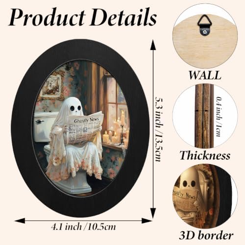 3Pcs Funny Ghost Halloween Bathroom Oval Wall Art Framed Spooky Decor - Image 2