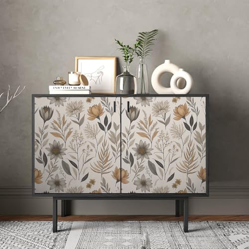 REDAMANCY Vintage Boho Wildflower Yellow Grey Flowers Peel and Stick Wallpaper - Image 4