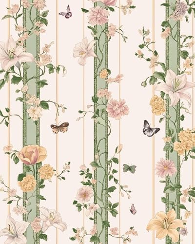 BOKEBEVE Boho Floral Peel Stick Wallpaper Beige Pink 17.5 x 393.5In by BOKEBEVE