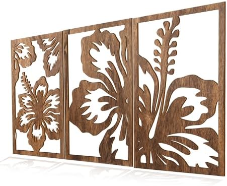 Motivilla Wood Wall Art Set of 3, Dark Floral Decor - Image 2
