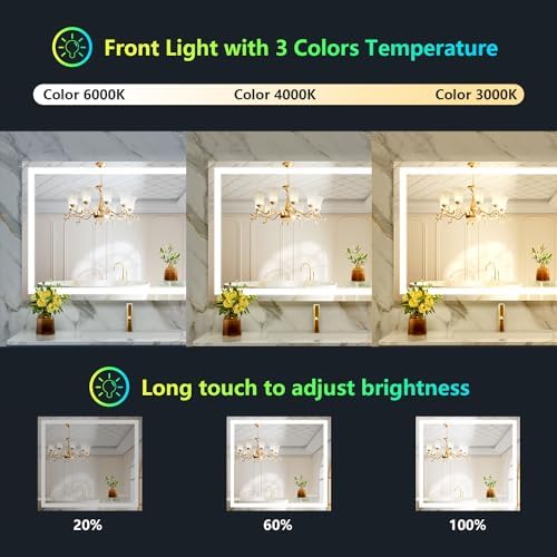 40x36 LED Bathroom Mirror with Lights, RGB Backlit Lighted Mirror - Image 4