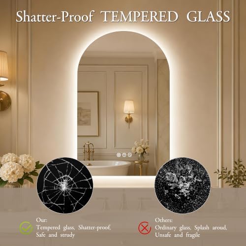Saliwa Arched Bathroom Mirror, LED Lighted Frameless Backlight - Image 6