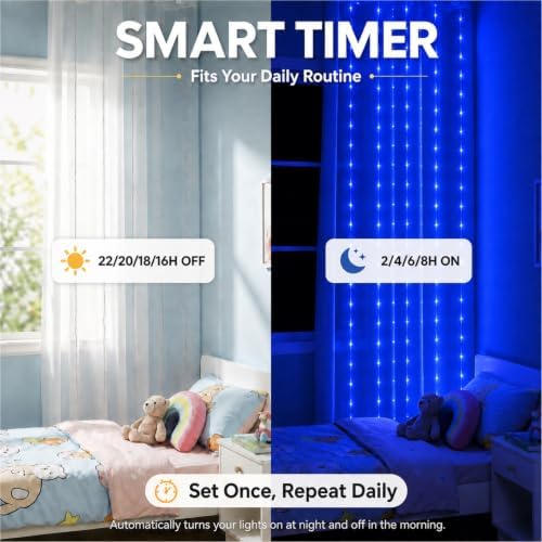 HXWEIYE 300LED Fairy Curtain Lights, 9.8x9.8Ft USB, Tangle-Free - Image 6