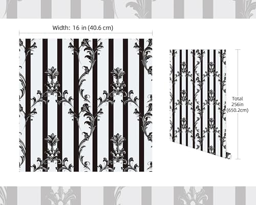 FLFK Black and White Striped Wallpaper Peel and Stick 16" x 256" - Image 2