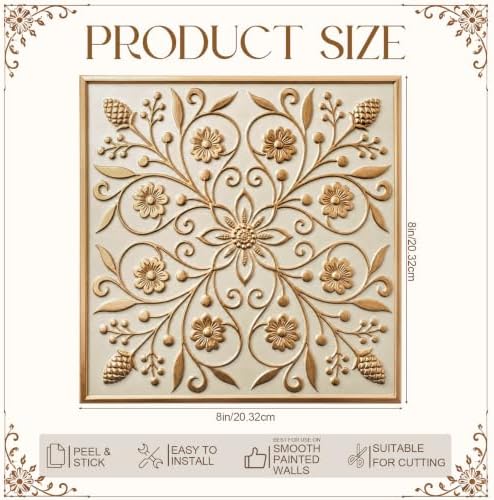 36 Pack of 8 x 8" Wallpaper Tiles Peel and Sitck in White and Gold Leaves - Image 2