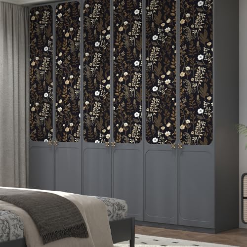 Black Dark Muted Gold Floral Peel and Stick Wallpaper 17.5" x 393" - Image 5