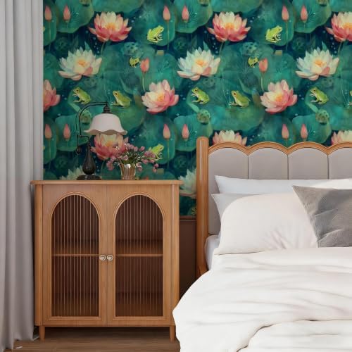 Watercolor Lotus Frog Pond Peel and Stick Wallpaper Self Adhesive 17.72" x - Image 5