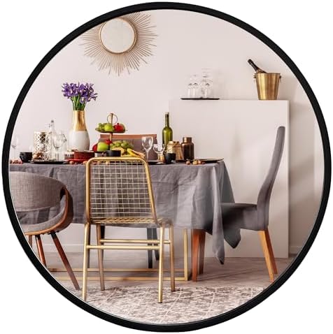 18 Inch Black Round Mirror, Stylish Wall Mounted Metal Frame Circle Mirror by Smartxchoices