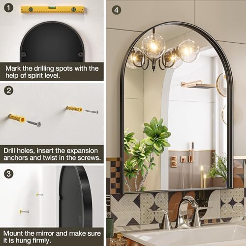 Brightify Arched Mirror, 24 x 38 Inch Black Arch Mirror - Image 5