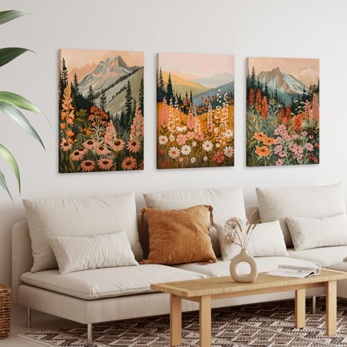 Hianan Wrapped Canvas Daisy Mountain Wildflower Wall Art Set of 3, 16x24 in - Image 5