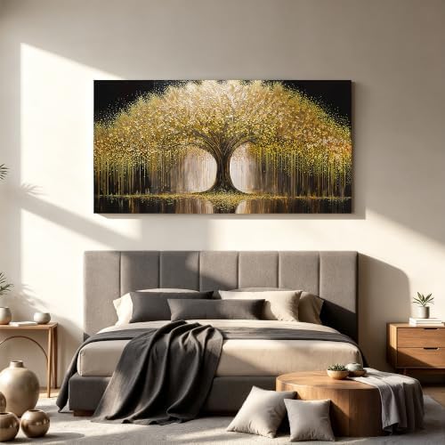 Gold Tree Of Life Wall Art Decor 20"x40" Modern Canvas Wall Art - Image 2