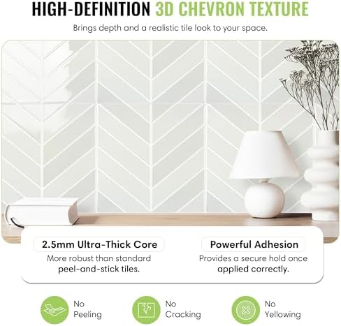 Select 5 Pack Peel and Stick Backsplash Chevron Tiles, 12x12 in - Image 2