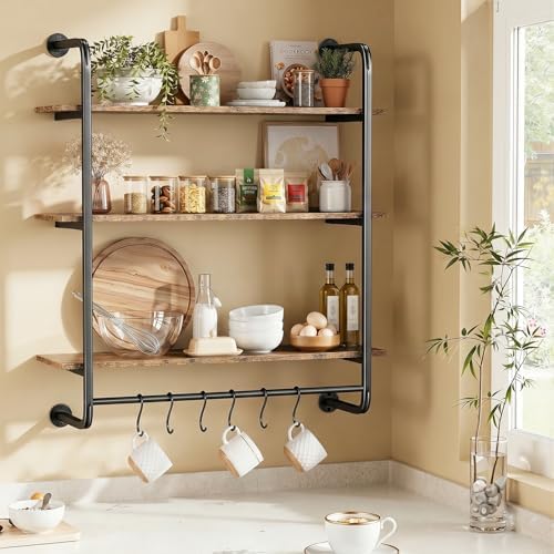 3 Tier Industrial Pipe Floating Shelf, 31.5" Kitchen Wall Shelves - Image 4
