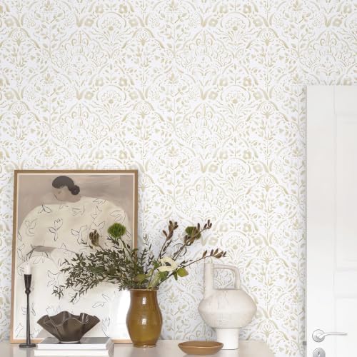 Dimoon Watercolor Floral Peel and Stick Wallpaper Beige Brown Contact Paper by DIYYOURMOON