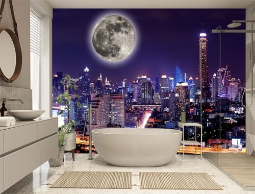 XMPMBM-City Night View the Moon Nursery Room Fabric Wallpaper Living Room - Image 2