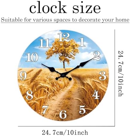 XNM Gold Wheat Field Wood Wall Clocks Battery Operated 10 Inch - Image 5
