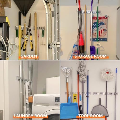 reliahom Broom Holder Wall Mount Mop Hanger Tools organizer 5Racks 4Hooks - Image 5