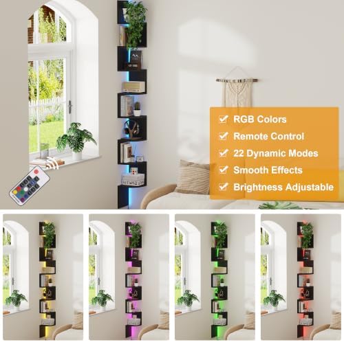 Qupui 8 Tier Corner Shelf with LED Light, 75 Inch Floating - Image 6