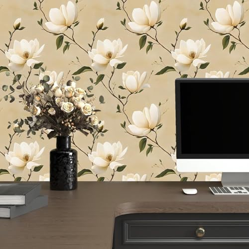 Laatse Vintage Khaki Floral Beige Wallpaper Peel and Stick 17.5"X118" - Image 2