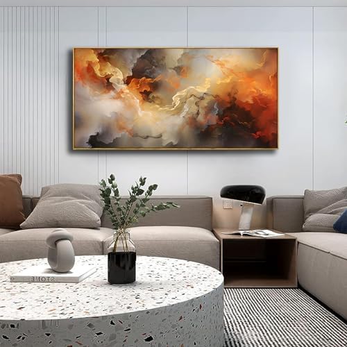 VHMING Abstract Wall Art Framed Ready to Hang Home Decor Orange White Artwork - Image 2