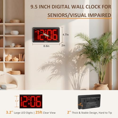 Soobest 9.5 Inch Digital Wall Clock Battery Operated, LED Large Display - Image 3