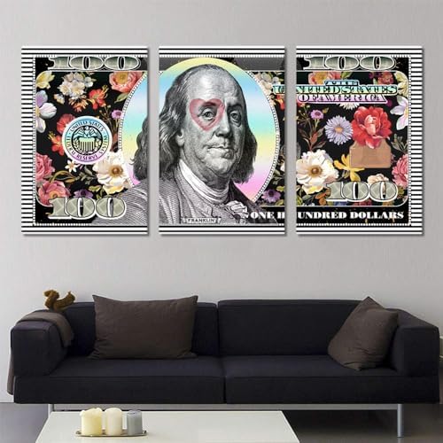 Yatsen Bridge Money Wall Art 3 Panels 100 Dollar Bill Pictures Wall Decor - Image 4