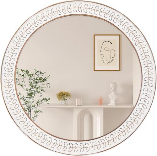 24 inch Round Rustic Wooden Mirrors, Distressed Circle Mirror by FuxuiwyRoundWallMirror