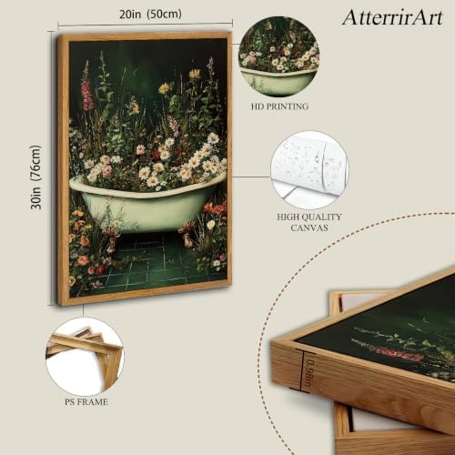 AtterrirArt Framed Vintage Bathroom Flower Canvas Wall Art 20 * 30inch - Image 4