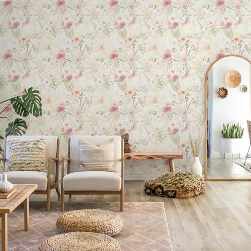 Dimoon Floral Peel and Stick Wallpaper Beige Boho Neutral Cottage Contact Paper - Image 2