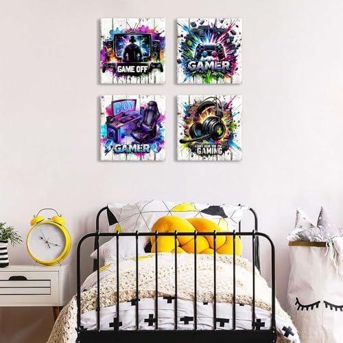 Gaming Room Decor for Teen Boys Bedroom Rustic Headset Controller Canvas Prints - Image 4