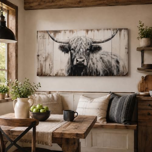 Large Highland Cow Canvas Wall Art, 24x48 Inch by MBFKVFE