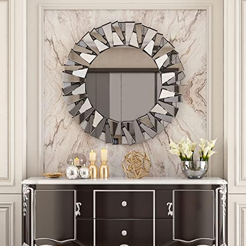 Decorative Mirror Round Silver: 31.5in Wall Vanity-Mirror Beveled - Image 5