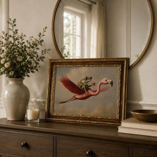 Gold Framed Funny Frog Flamingo Canvas Wall Art 12x16 Inch - Image 3