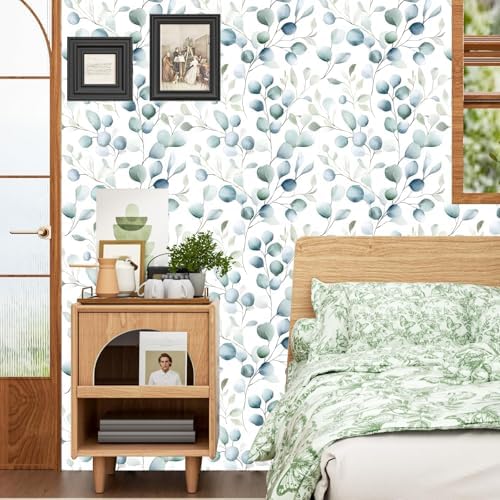 Danodoi Blue Green Vintage Leaf Peel and Stick Wallpaper 17.5" x 118" - Image 6
