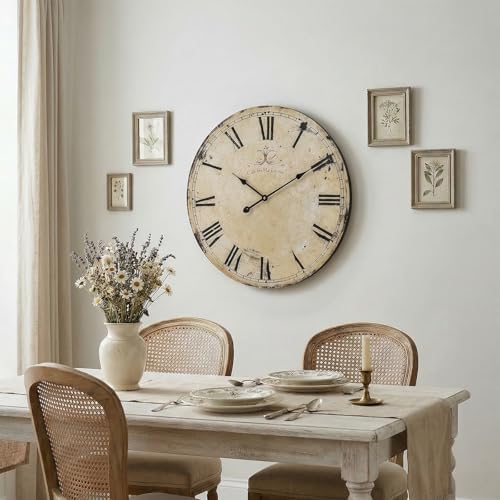 24 Inch Vintage Yellow Wall Clock, Farmhouse Silent Non-Ticking Battery - Image 4