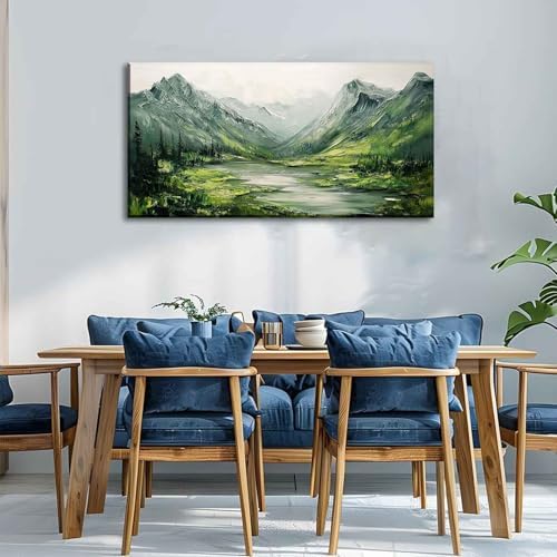 Large Green Mountain Canvas Wall Art Texture Mountain Landscape painting Decor - Image 3