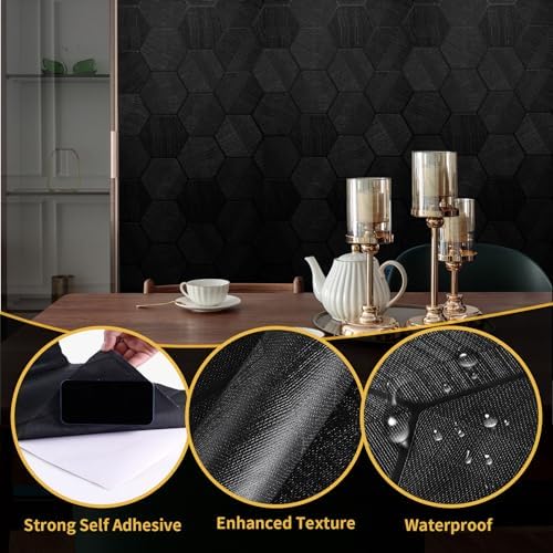 Self Adhesive Black Peel and Stick Wallpaper 15.7" X 394" 3D Hexagon - Image 7
