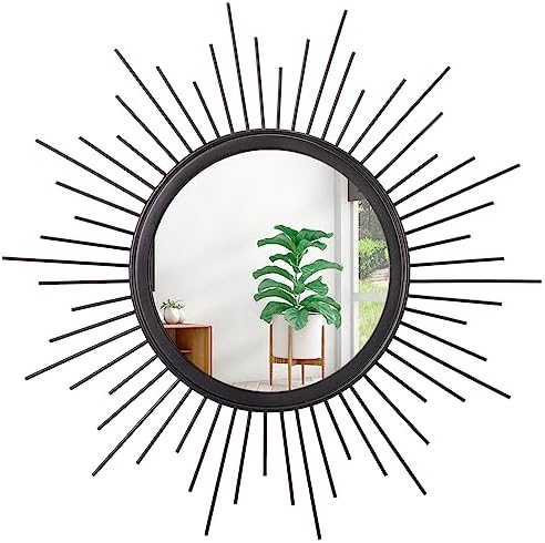 Black Sunburst Wall Mirror Decorative Metal Round Art Mirrors Large Wall Decor by HLFMVWE