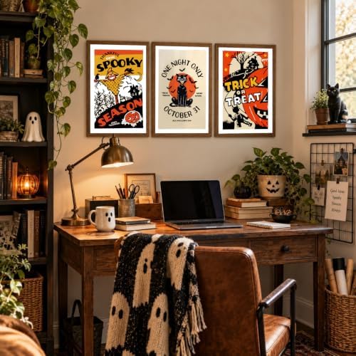 3Pcs Framed Vintage Black Cat Trick or Treat Halloween Wall Art 8x10inch - Image 4