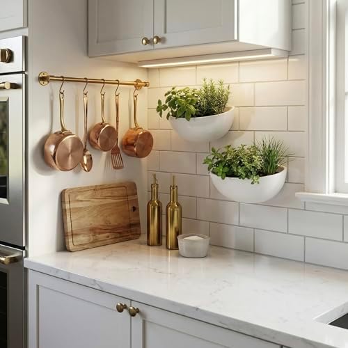 MyGift White Ceramic Wall Planters Half Bowl Hanging Vase Set of 2 - Image 5